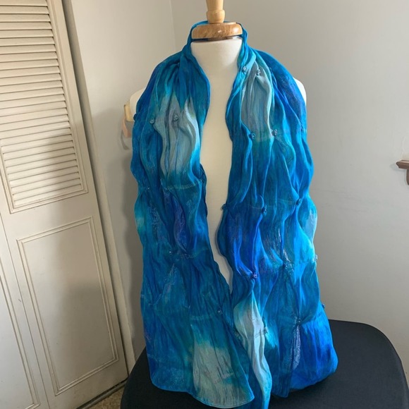 Blue Beautiful Scarf with Pearly Accents - Picture 1 of 10